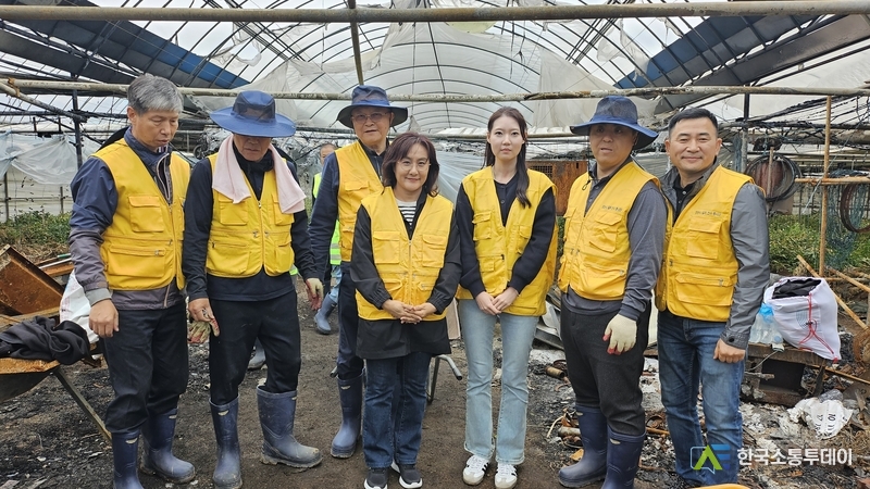 사진촬영=한국소통투데이 통신사 // 피해 현장을 찾은 한국실버천사봉사단의 모습.