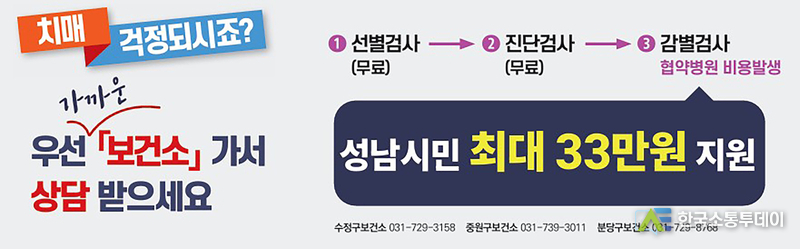 사진제공=성남시청// 수정구보건소-성남시, 치매 감별검사 본인부담금 지원 사업 홍보 배너 이미지