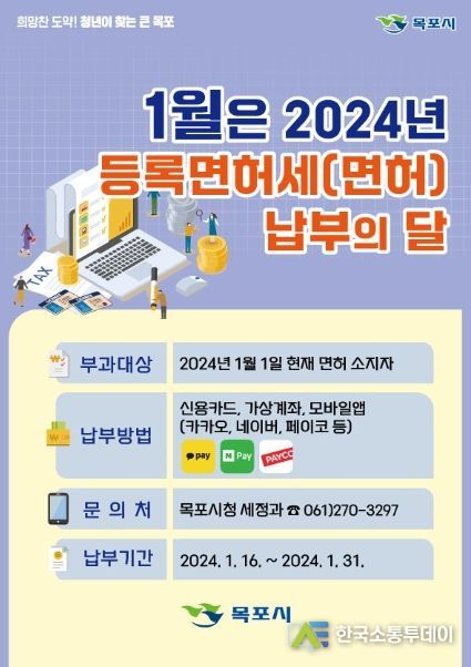 목포시가 2024년 정기분 등록면허세(면허)를 부과했다. / 목포시 제공