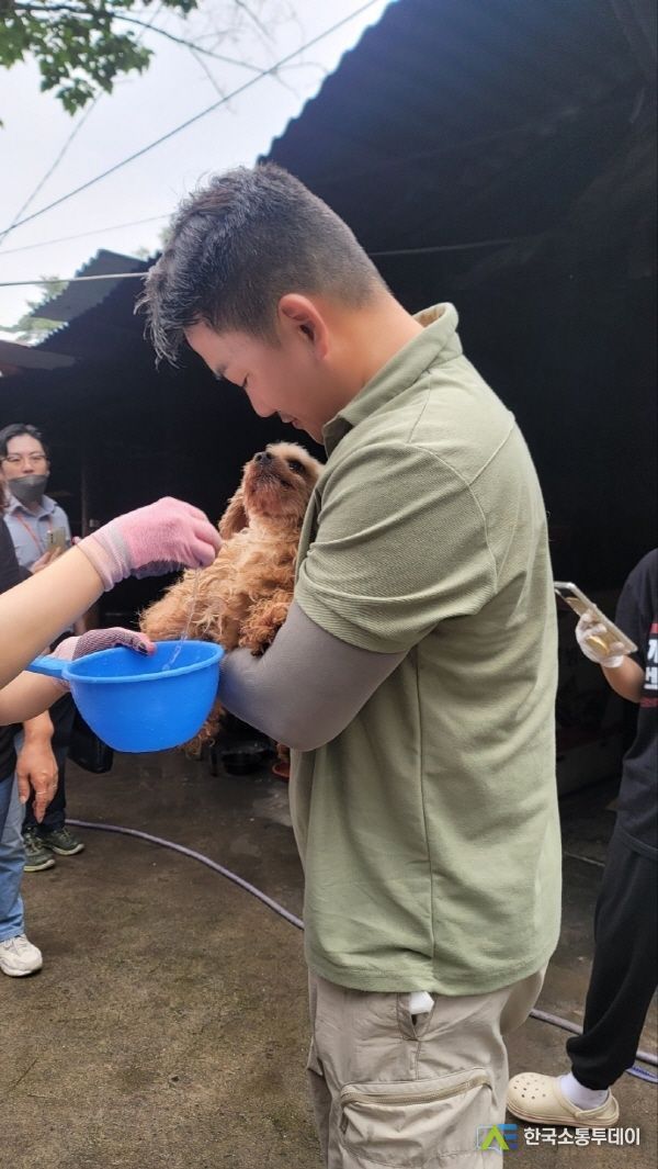 경기도 광주 불법 번식장 앞 강아지 구조장면